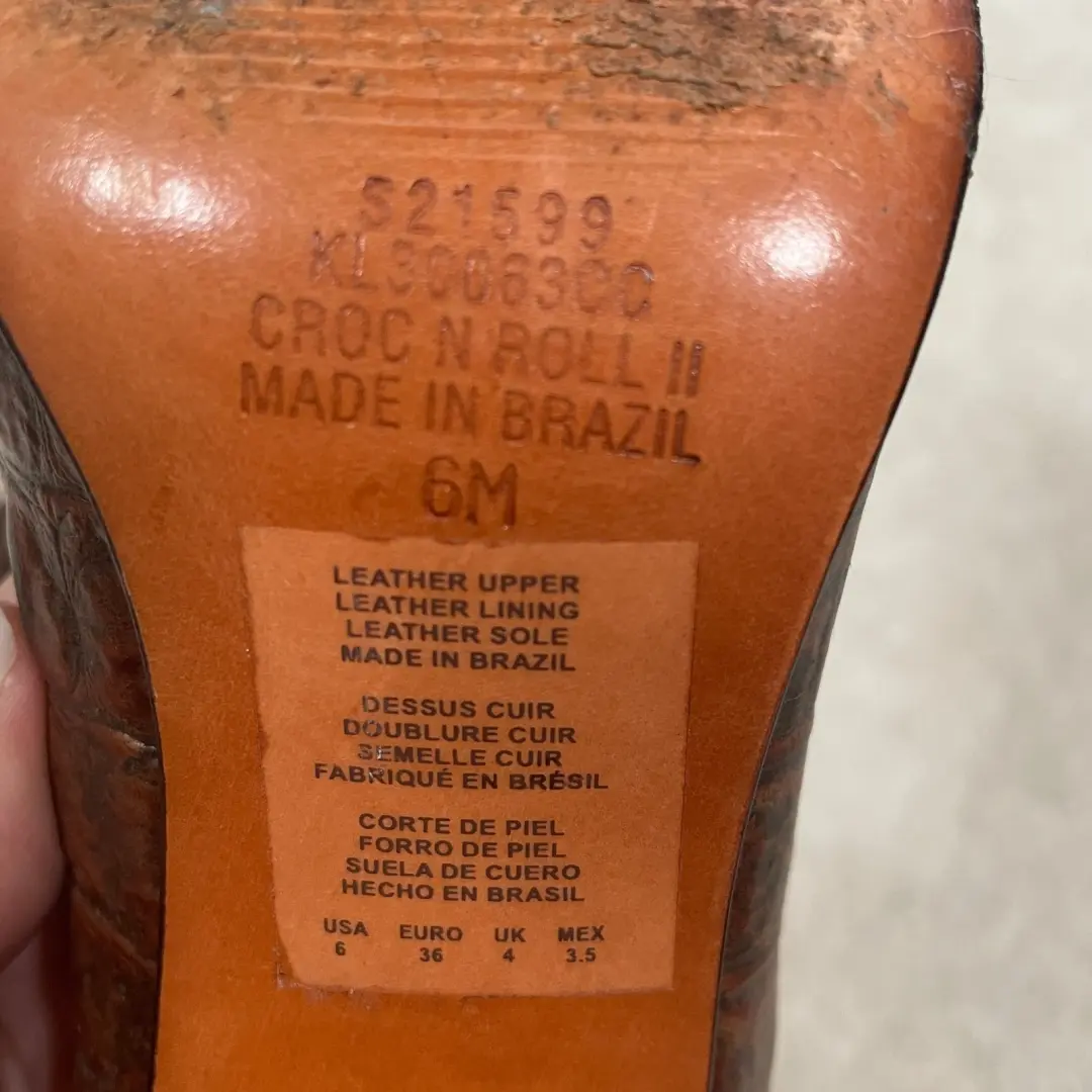 Kenneth Cole 复古 Y2K 泵 Croc N 卷棕色皮革方头蝴蝶结高跟鞋 6-
