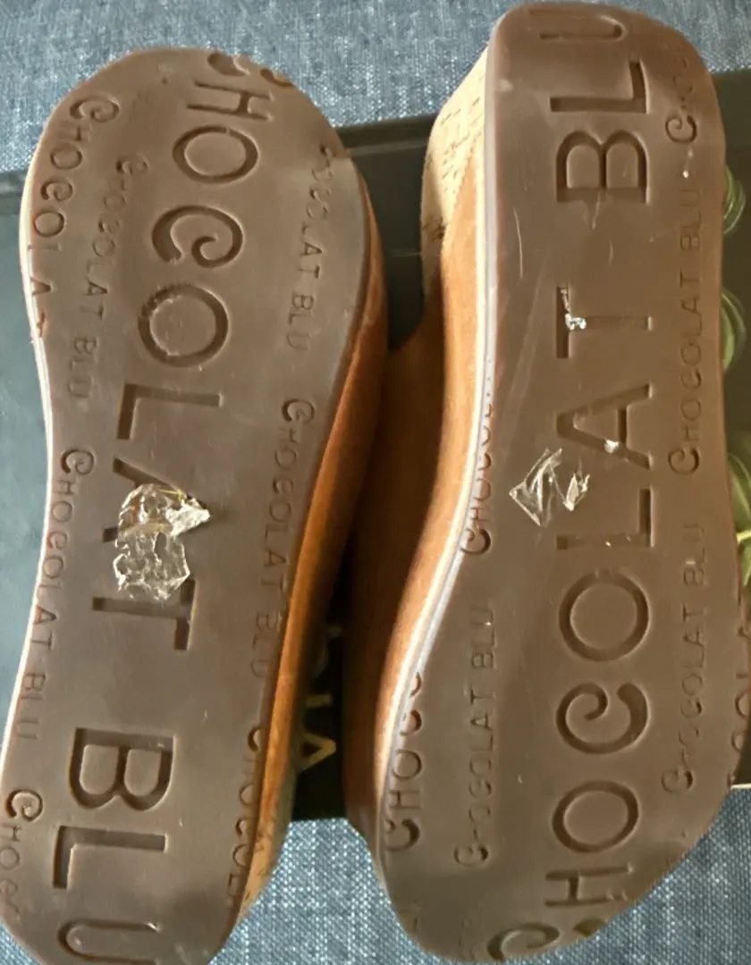 Chocolat Blu Maddie 皮革厚底软木楔形凉鞋女式 8 码棕褐色鞋-