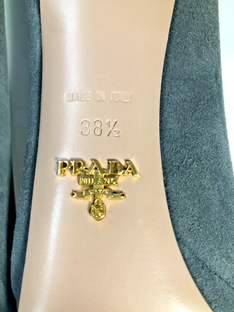 复古灰色普拉达高跟鞋麂皮绒/皮革女式 S EU 38.5,4 英寸高跟鞋,上好-