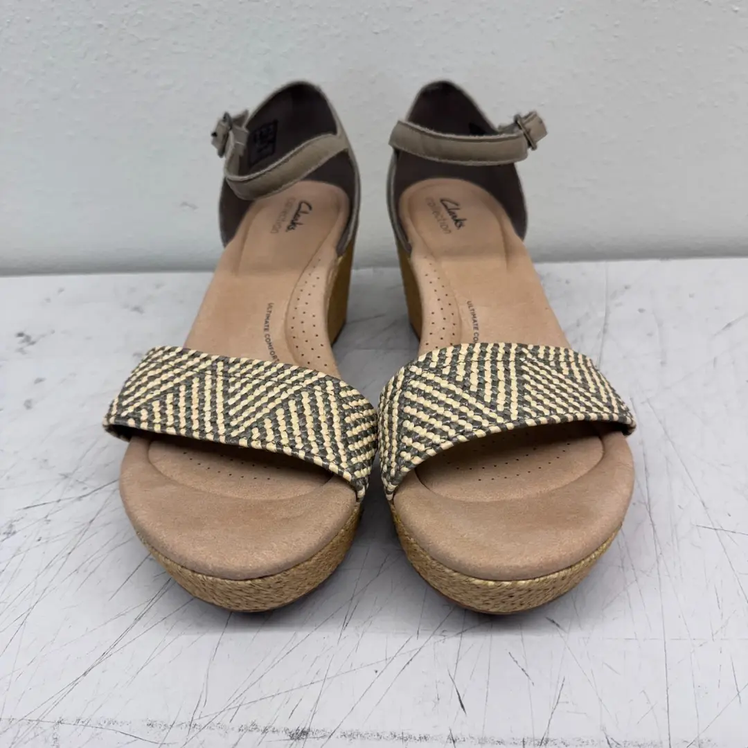 Clarks 坡跟凉鞋 US 12M 天然绑带帆布厚底全新带标签-