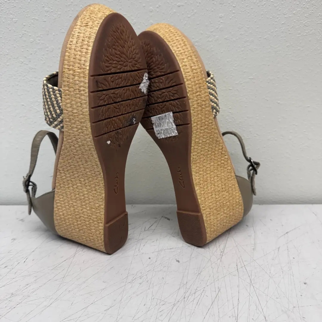 Clarks 坡跟凉鞋 US 12M 天然绑带帆布厚底全新带标签-