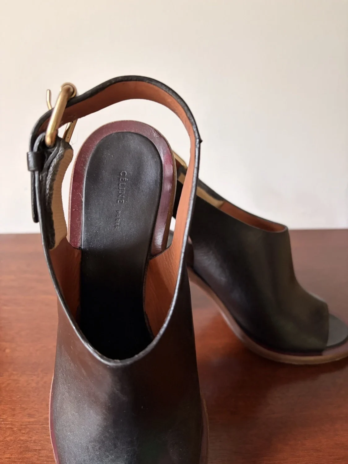 Céline 黑色 Bam Bam 皮革凉鞋高跟鞋 38 US 8-