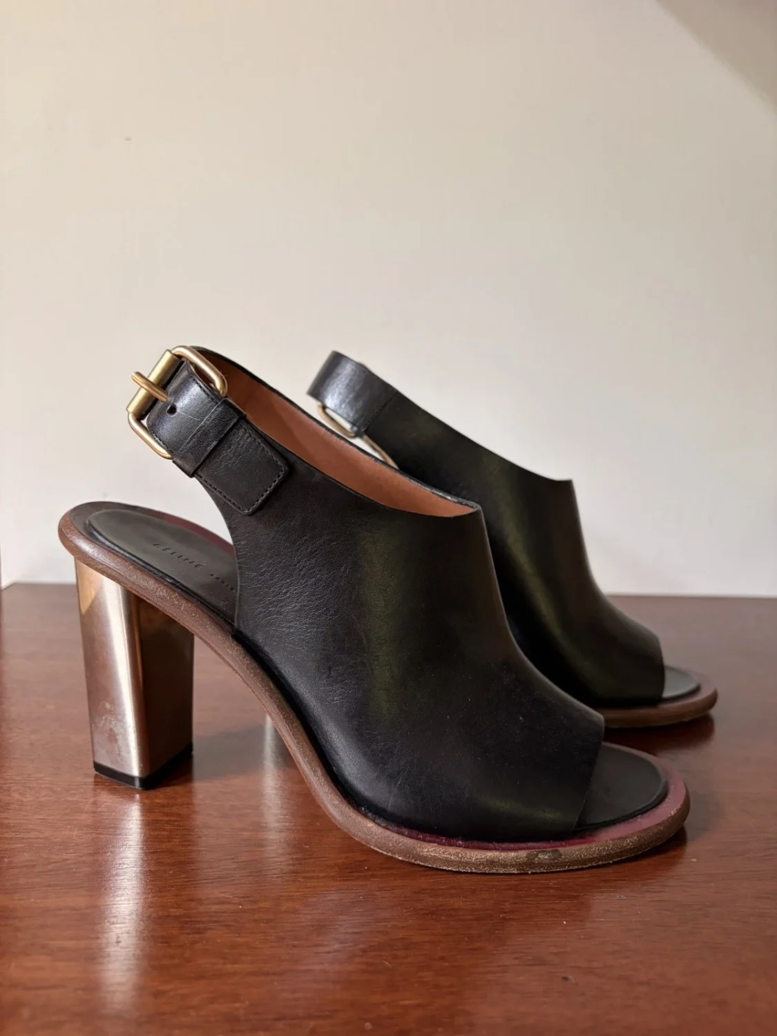 Céline 黑色 Bam Bam 皮革凉鞋高跟鞋 38 US 8-