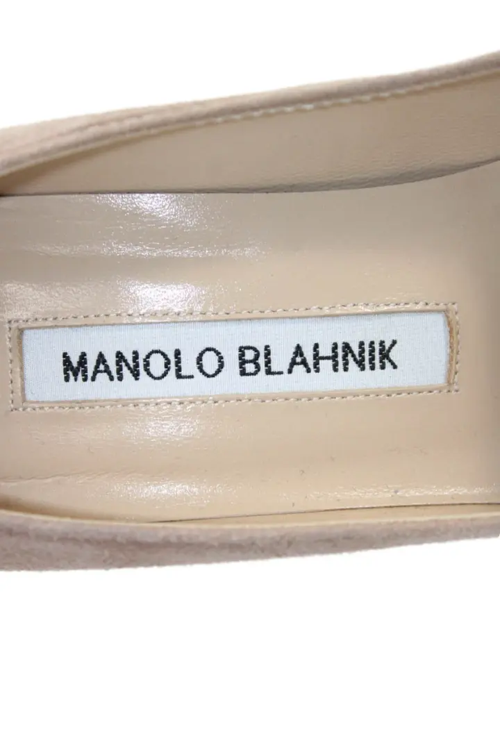 Manolo Blahnik 女式麂皮绒尖头细高跟鞋米色 35.5 码 5.5 码-