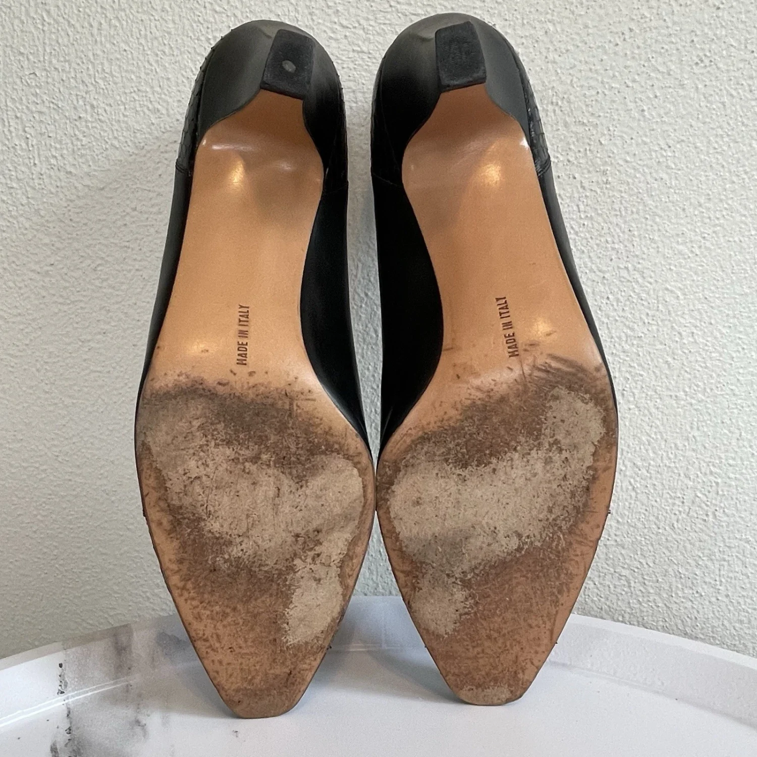 复古 Salvatore Ferragamo 黑色皮革尖头高跟鞋 8.5 码-