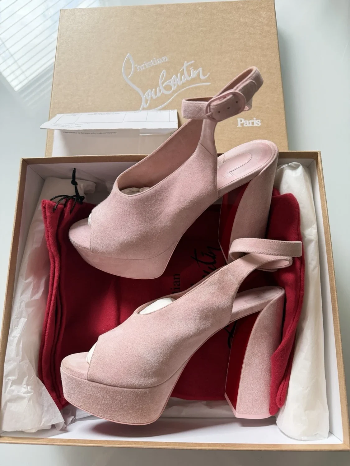 Christian Louboutin Movida Iriza 130 麂皮厚底凉鞋 Rosy 粉红色 39 码-