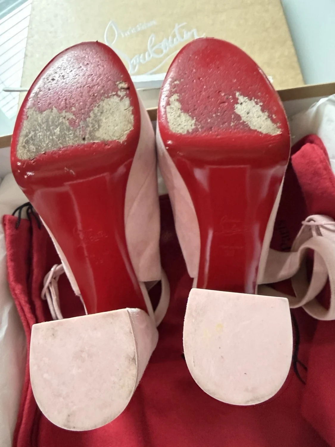 Christian Louboutin Movida Iriza 130 麂皮厚底凉鞋 Rosy 粉红色 39 码-