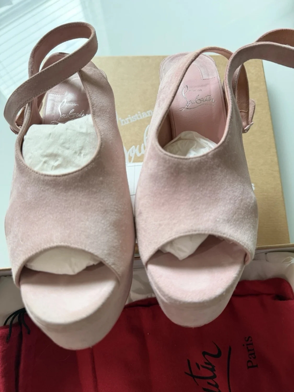 Christian Louboutin Movida Iriza 130 麂皮厚底凉鞋 Rosy 粉红色 39 码-