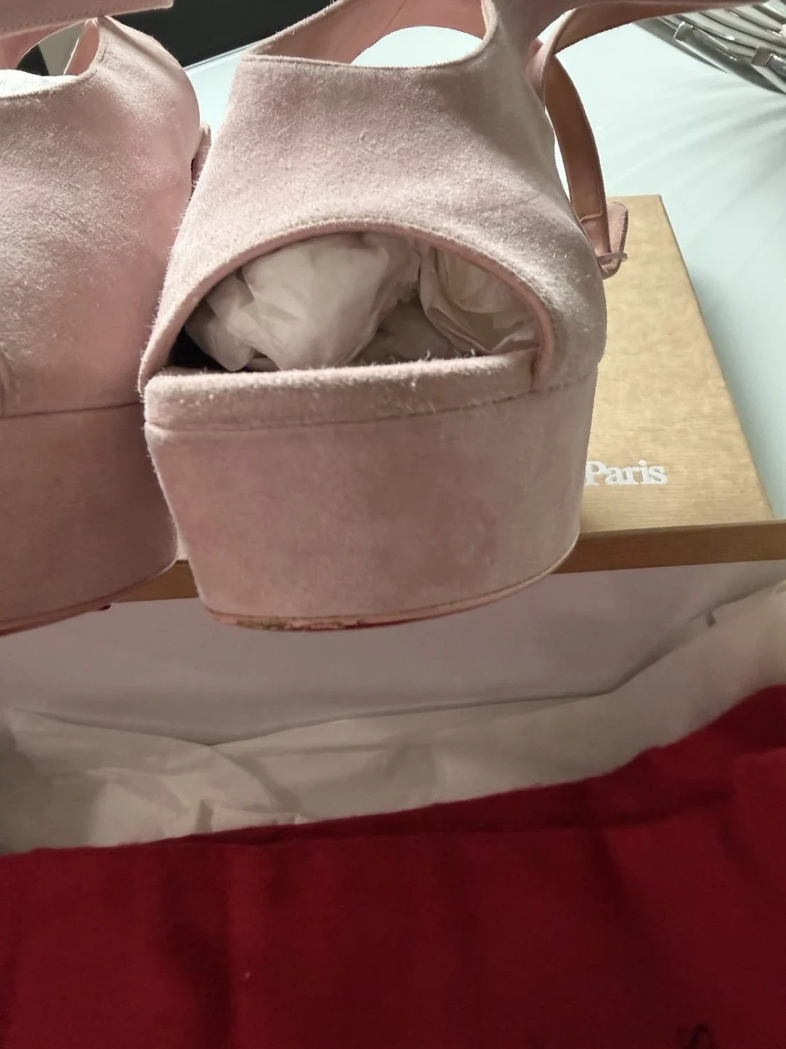 Christian Louboutin Movida Iriza 130 麂皮厚底凉鞋 Rosy 粉红色 39 码-
