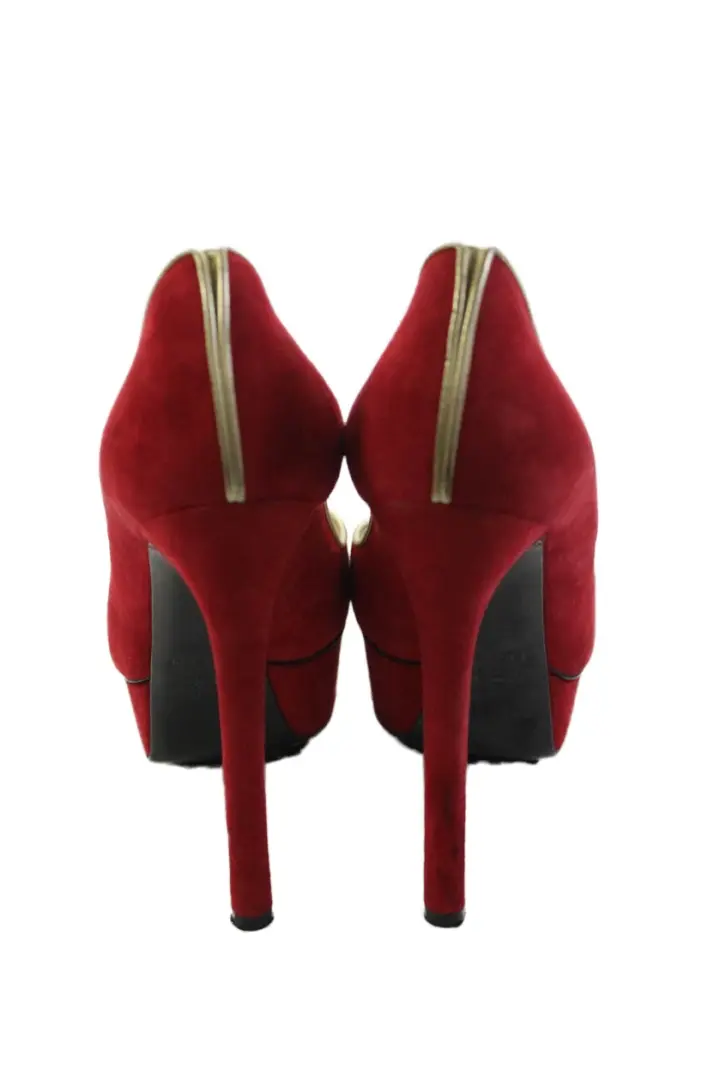 Casadei 女式麂皮绒厚底细高跟鞋红色 6.5 码-