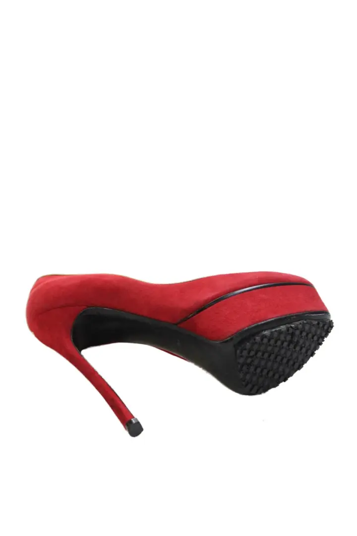 Casadei 女式麂皮绒厚底细高跟鞋红色 6.5 码-