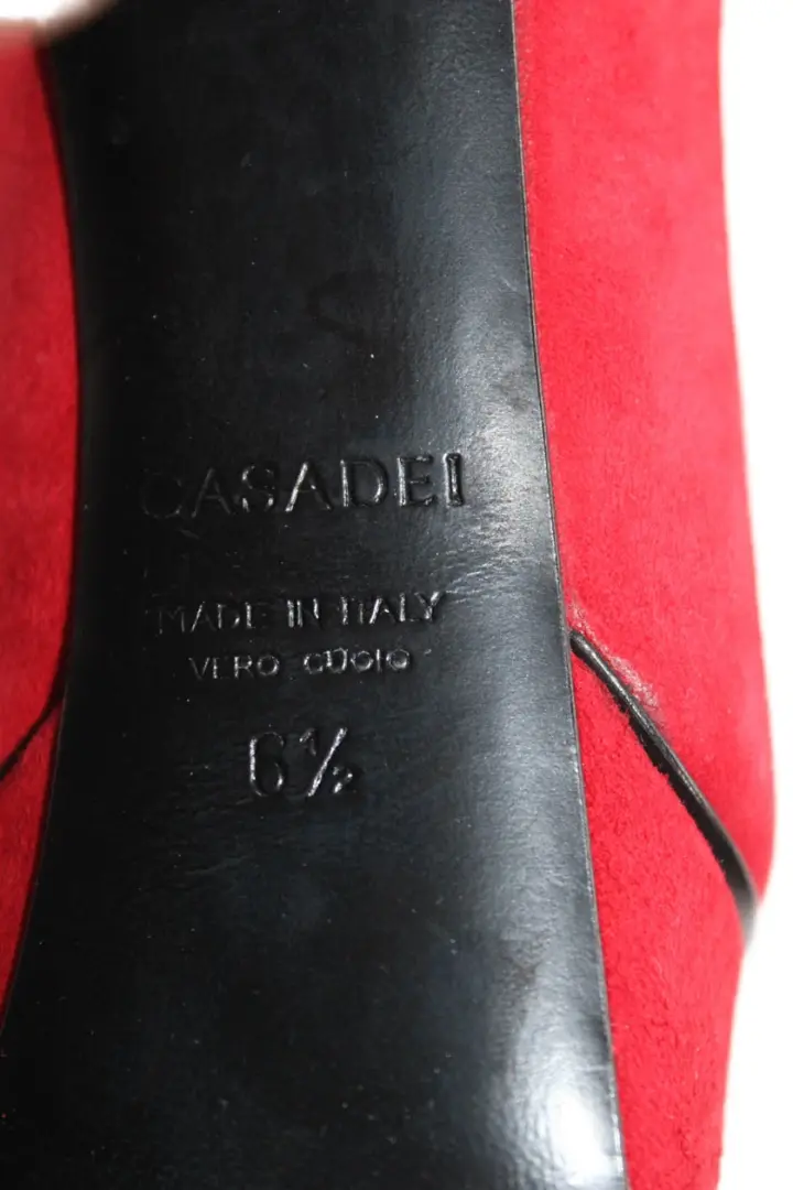 Casadei 女式麂皮绒厚底细高跟鞋红色 6.5 码-