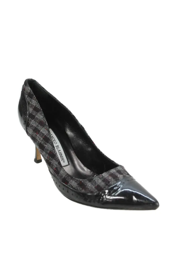 Manolo Blahnik 女式尖头懒人格子浅口鞋 37 码-