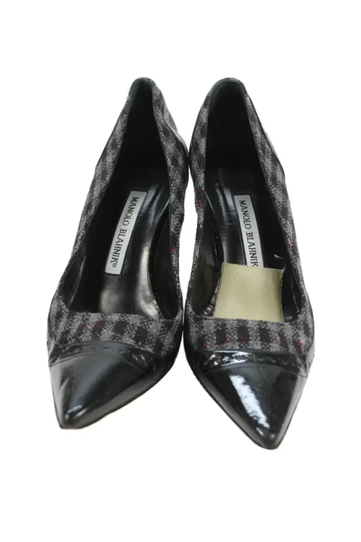Manolo Blahnik 女式尖头懒人格子浅口鞋 37 码-
