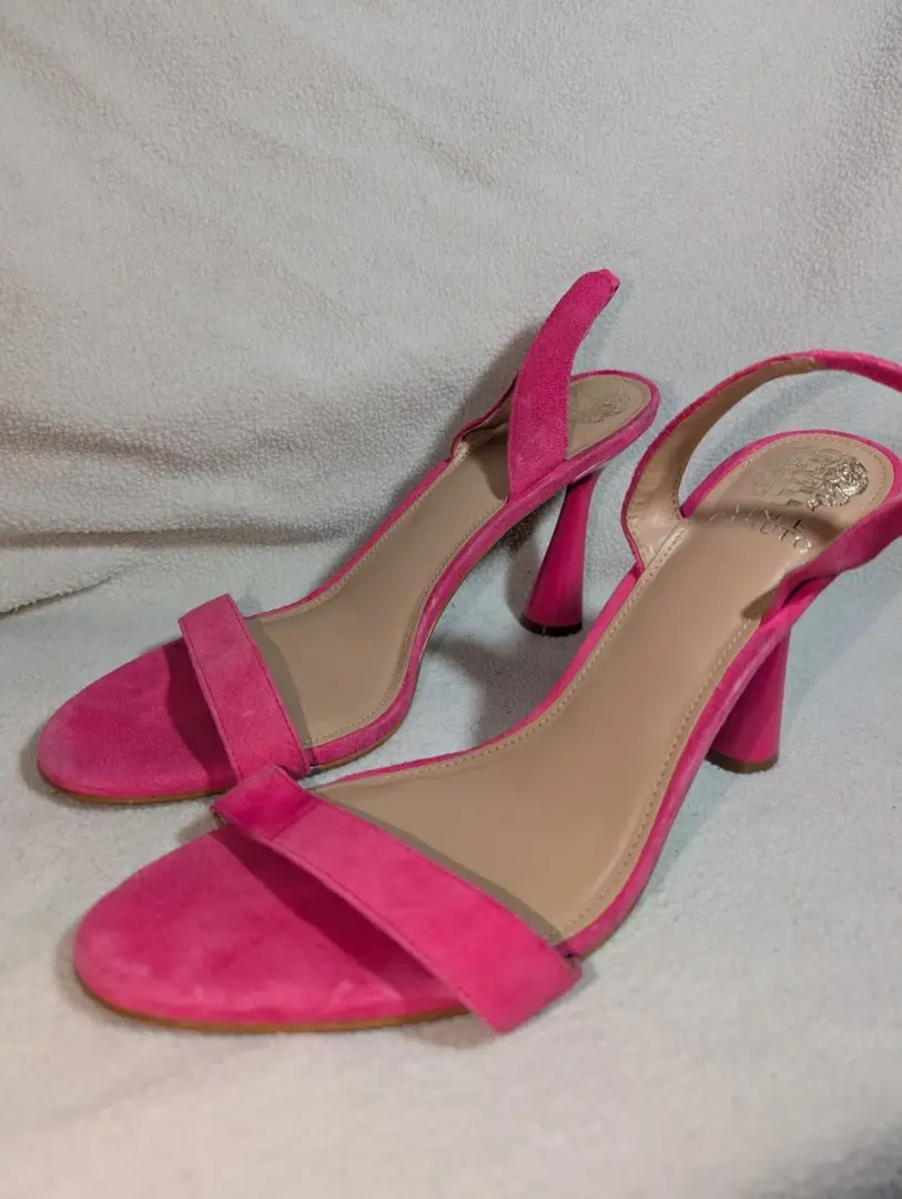粉色麂皮绒 Peep-Toe 露跟凉鞋高跟鞋 Vince Camuto 尺寸 12 非常干净。-