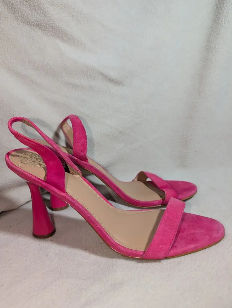粉色麂皮绒 Peep-Toe 露跟凉鞋高跟鞋 Vince Camuto 尺寸 12 非常干净。-