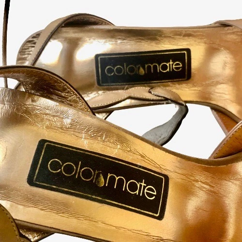 踝包凉鞋高跟鞋复古 80 年代皮革 Color Mate 女式 8 FLAW-