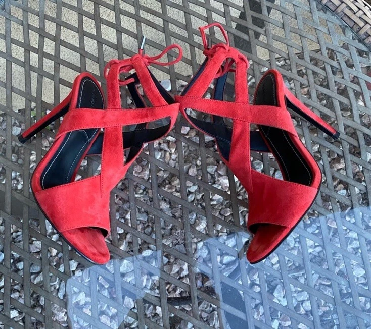 😎🧡 橙色踝带露趾细高跟鞋麂皮绒 4 英寸高跟鞋 Kendall 和 Kylie 尺码 5.5-
