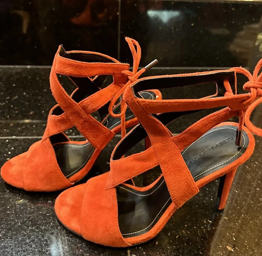😎🧡 橙色踝带露趾细高跟鞋麂皮绒 4 英寸高跟鞋 Kendall 和 Kylie 尺码 5.5-