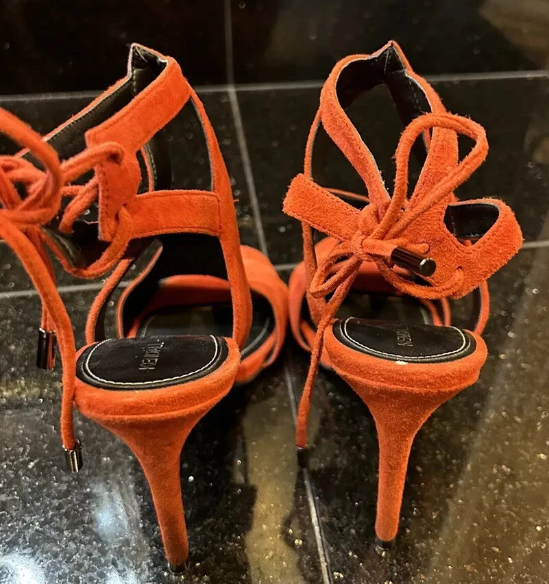 😎🧡 橙色踝带露趾细高跟鞋麂皮绒 4 英寸高跟鞋 Kendall 和 Kylie 尺码 5.5-
