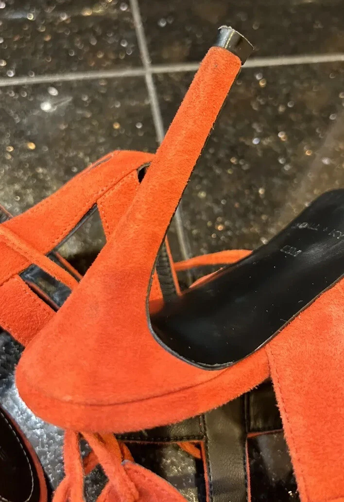 😎🧡 橙色踝带露趾细高跟鞋麂皮绒 4 英寸高跟鞋 Kendall 和 Kylie 尺码 5.5-