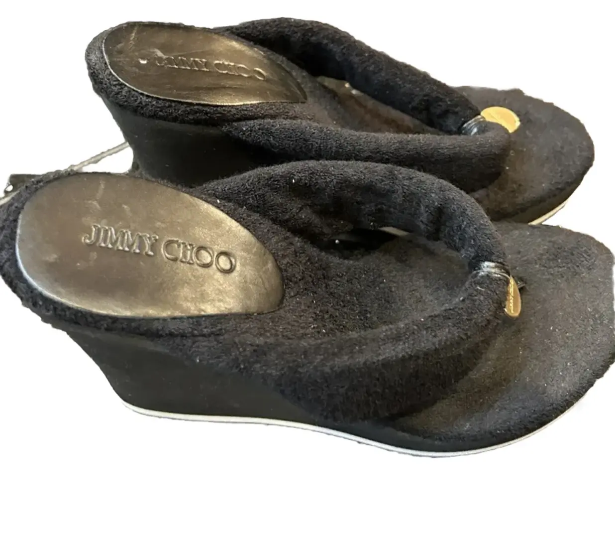 😎🖤Jimmy Choo 黑色楔形丁字鞋 35 码 1/2 二手状况完好-