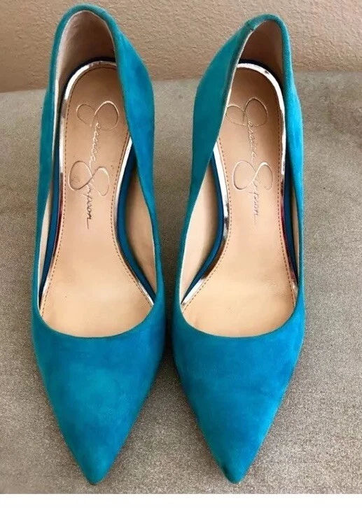👠😎💚 出售 Jessica Simpson 绿松石麂皮绒尖头 4 英寸细高跟鞋 5.5 码-