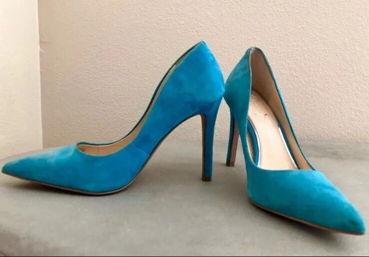 👠😎💚 出售 Jessica Simpson 绿松石麂皮绒尖头 4 英寸细高跟鞋 5.5 码-