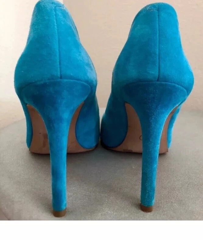 👠😎💚 出售 Jessica Simpson 绿松石麂皮绒尖头 4 英寸细高跟鞋 5.5 码-