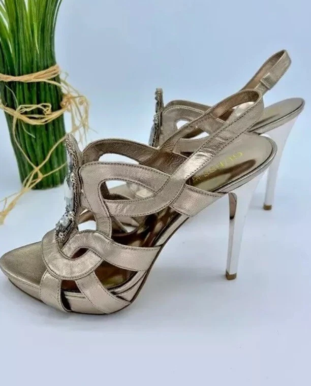 👠😎💛Guess 尺寸 5.5 Marciano 金属金色水钻高跟鞋凉鞋-