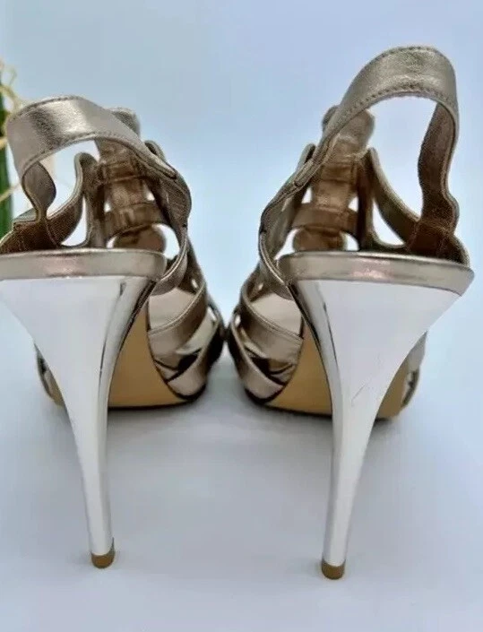 👠😎💛Guess 尺寸 5.5 Marciano 金属金色水钻高跟鞋凉鞋-