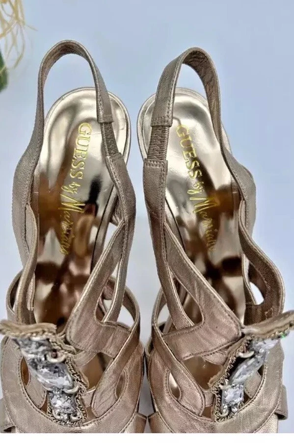 👠😎💛Guess 尺寸 5.5 Marciano 金属金色水钻高跟鞋凉鞋-