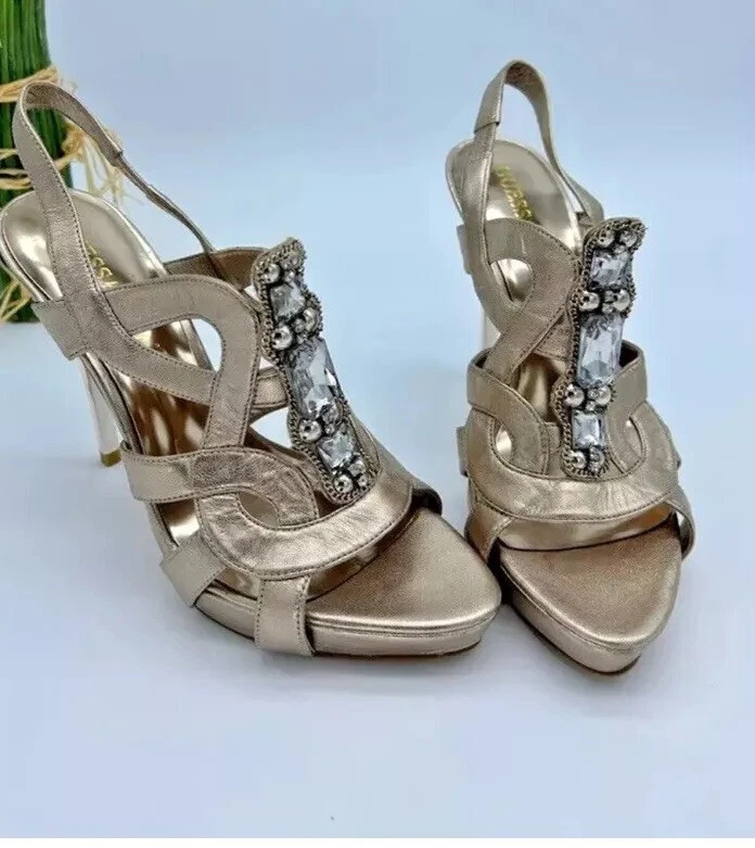 👠😎💛Guess 尺寸 5.5 Marciano 金属金色水钻高跟鞋凉鞋-
