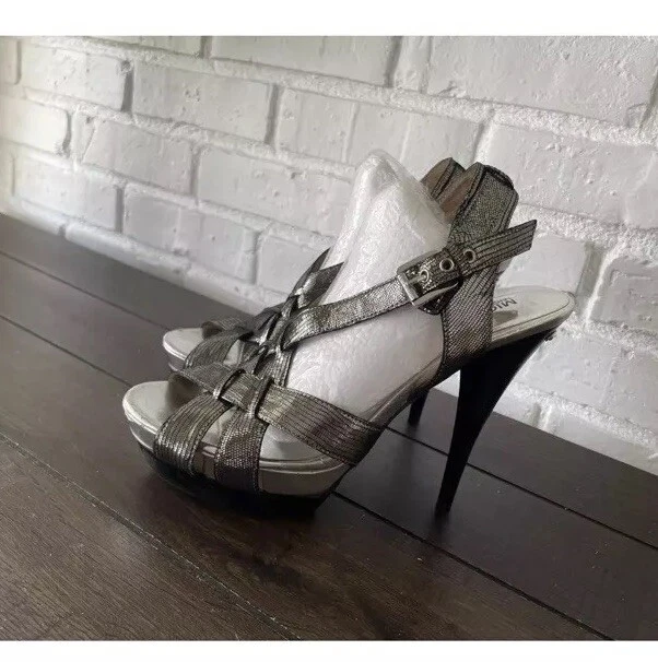👠😎🩶Michael Kors 女式金属厚底高跟鞋绑带凉鞋 5.5 码-