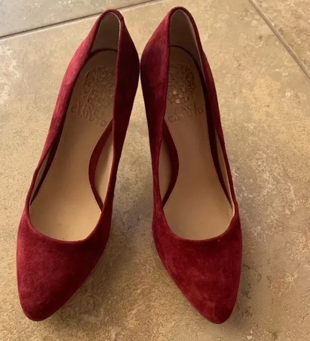 👠😎❤️ Vince Camuto 石榴石红色麂皮绒杏仁鞋头 3 英寸鞋跟非常轻磨损-