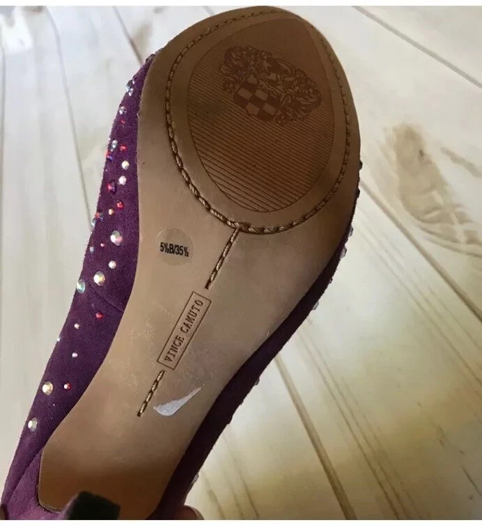 👠😎💜Vince Camuto 紫色麂皮绒串珠 6 码高跟鞋-