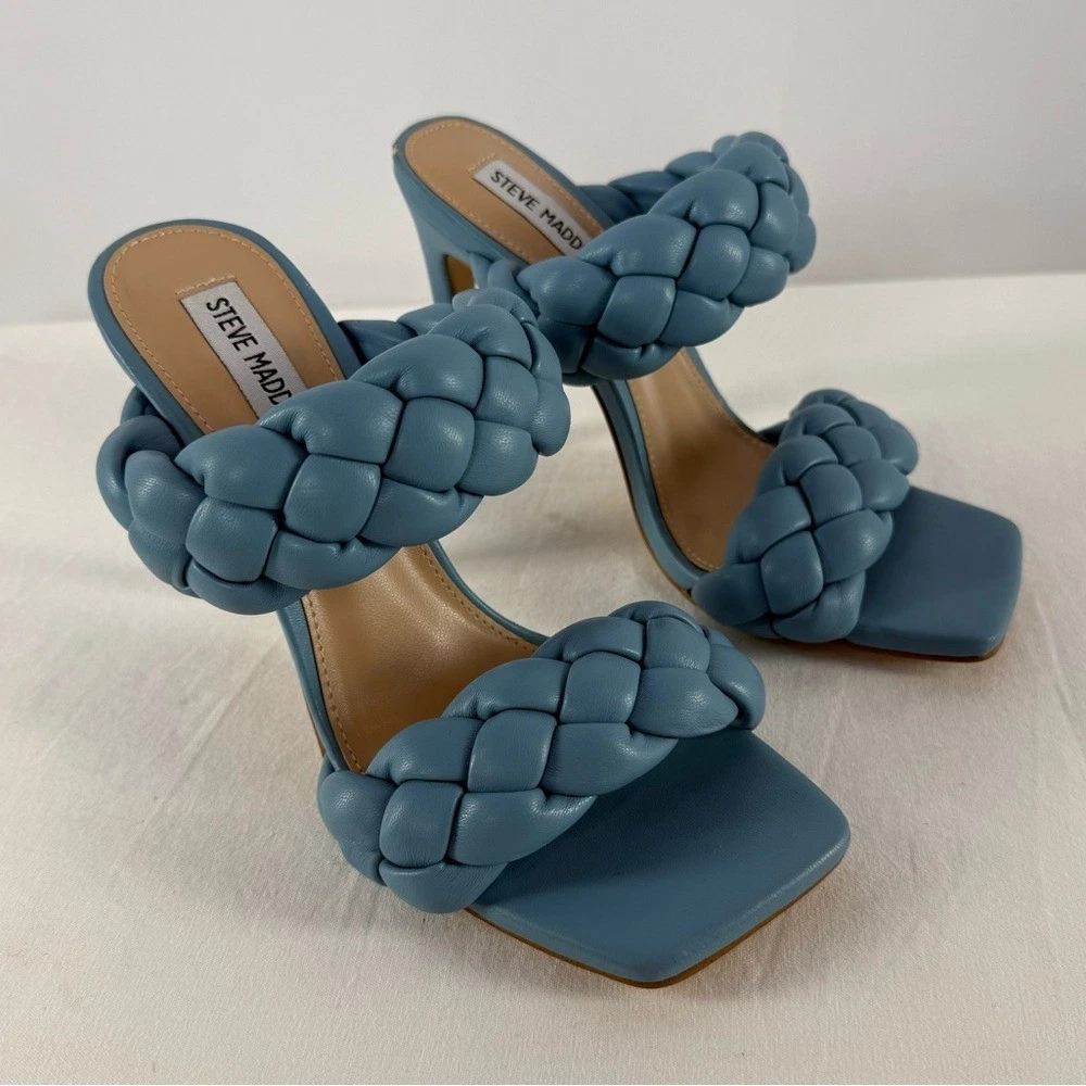 Steve Madden Kenny 编织方头高跟鞋海蓝色 8 码-