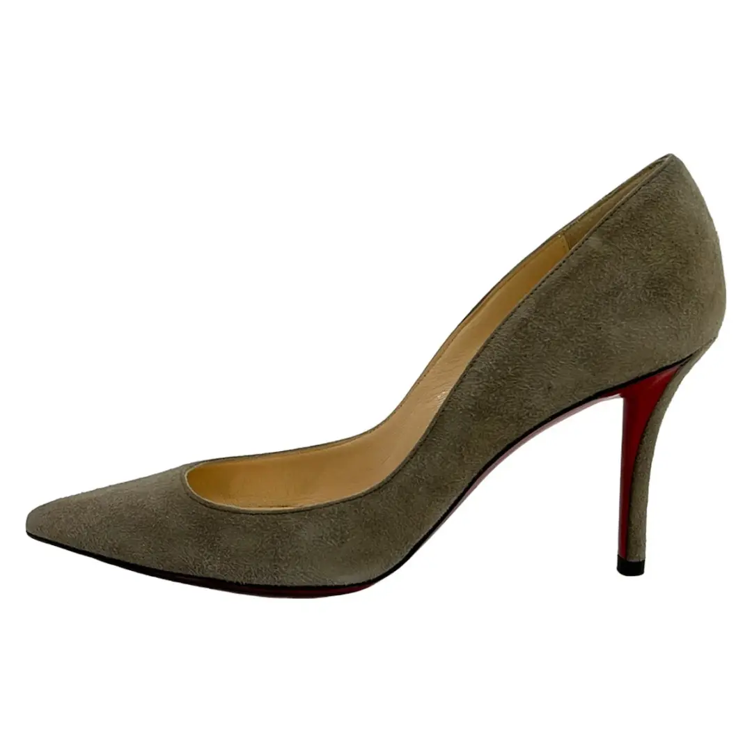 CHRISTIAN LOUBOUTIN女式灰色米色麂皮绒高跟鞋-