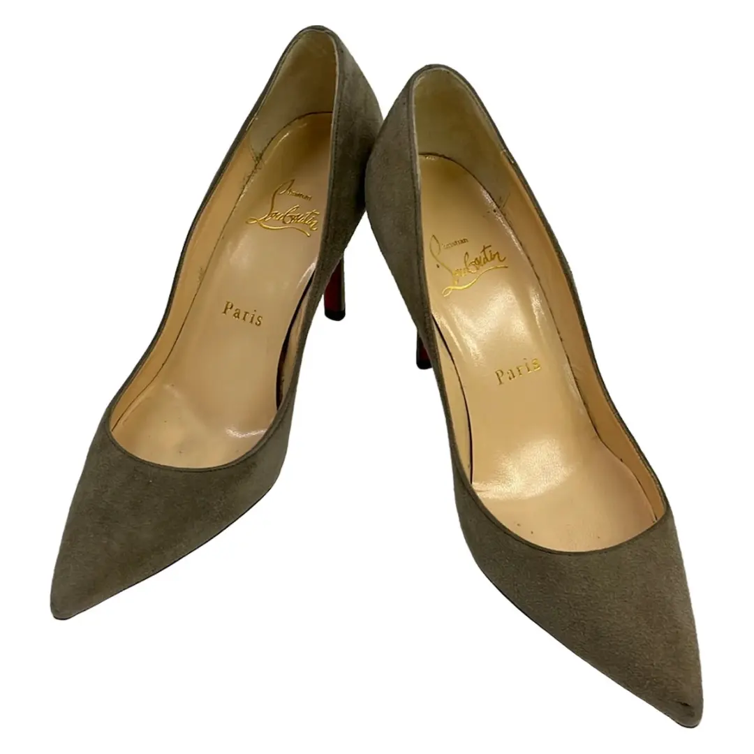 CHRISTIAN LOUBOUTIN女式灰色米色麂皮绒高跟鞋-