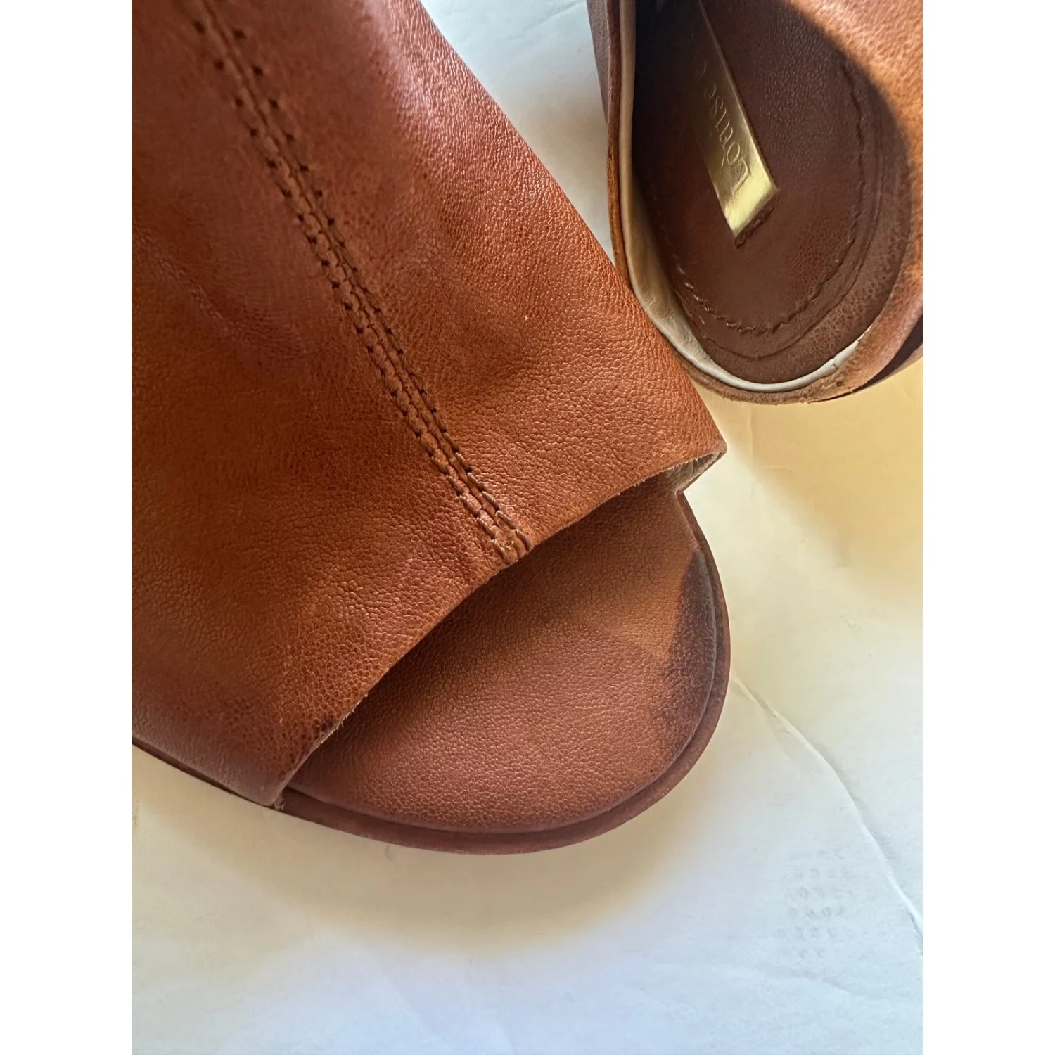 Louise et Cie Lorena 棕色皮革露趾块跟穆勒鞋 - 8M 码-