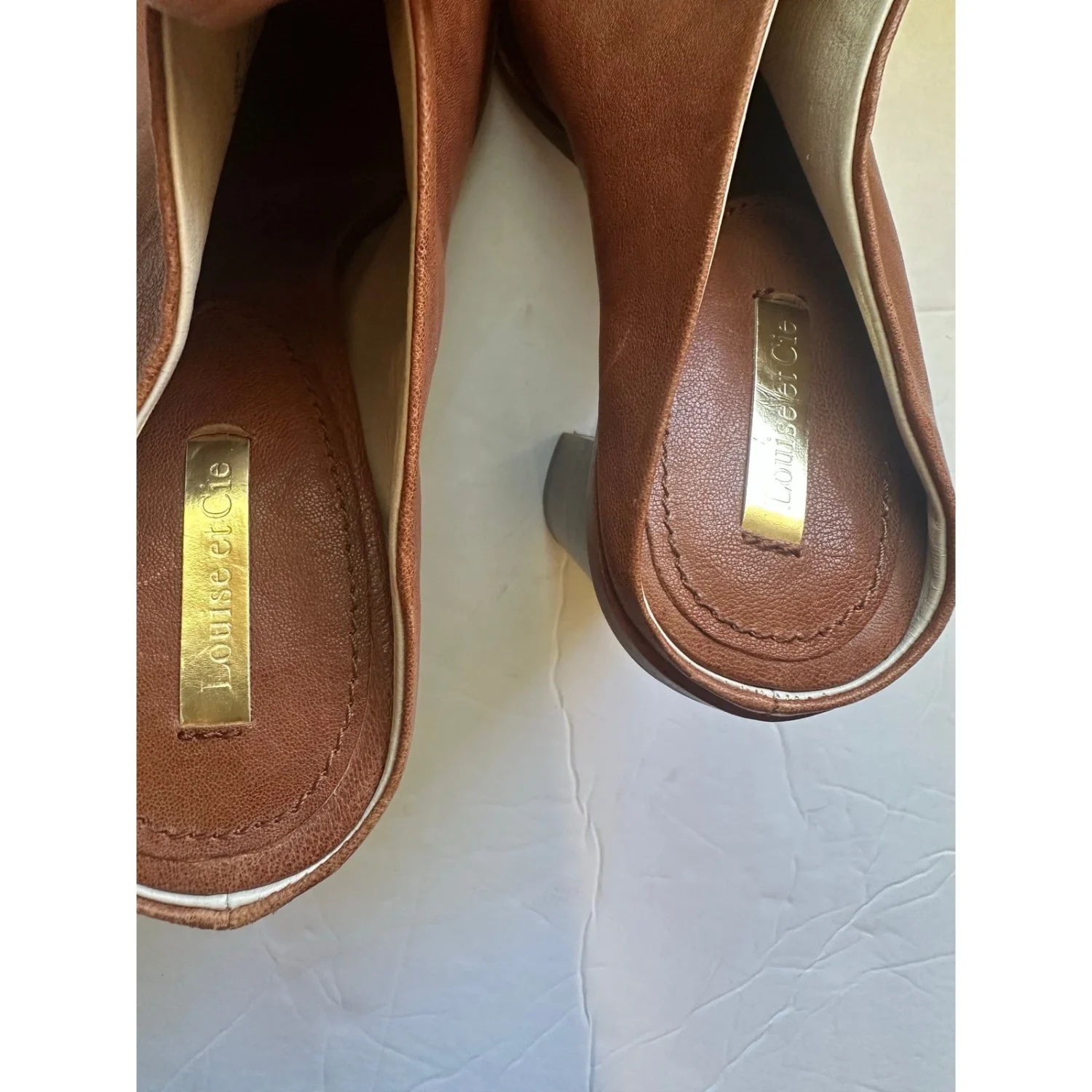 Louise et Cie Lorena 棕色皮革露趾块跟穆勒鞋 - 8M 码-
