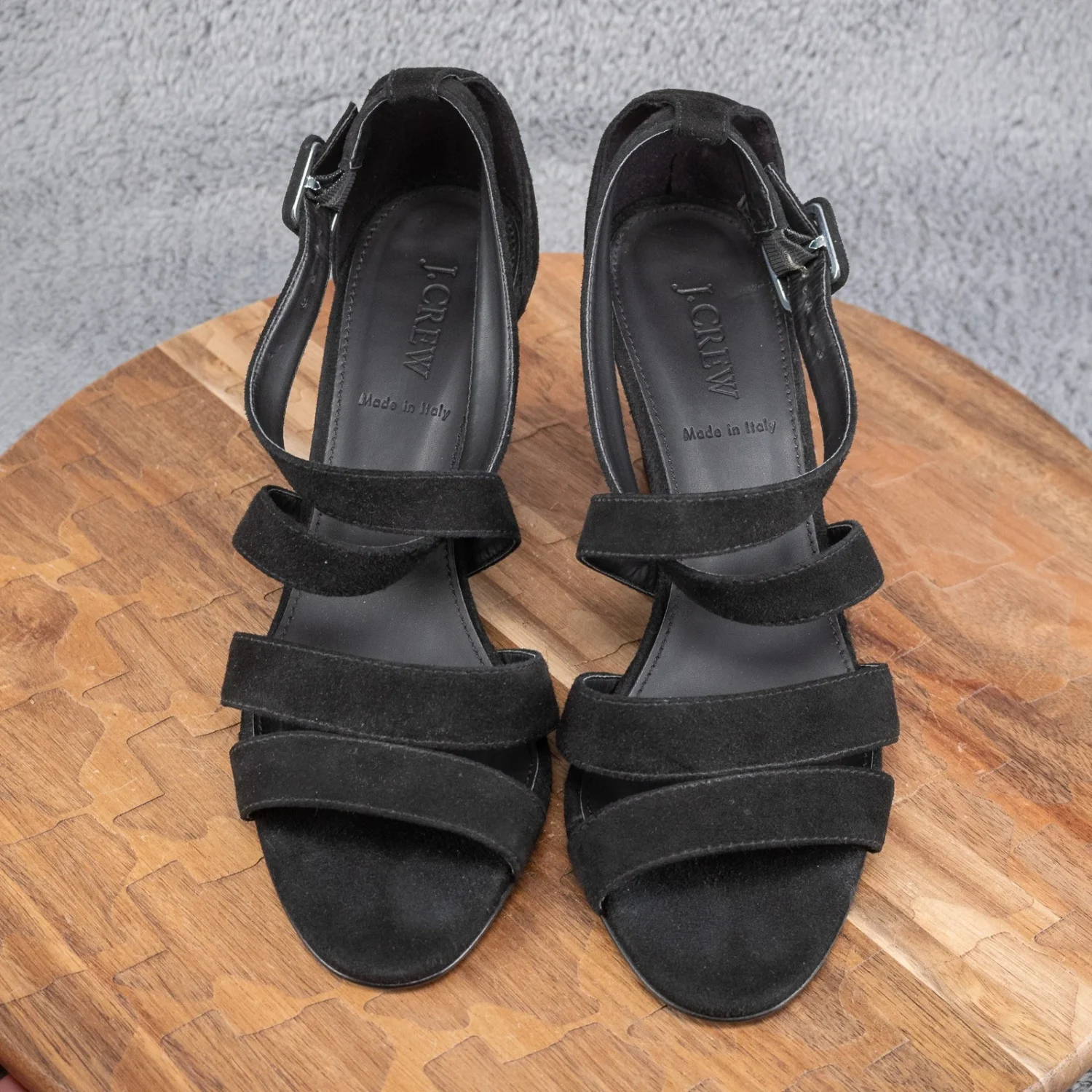 J Crew Watson 坡跟黑色麂皮绒绑带凉鞋 9 码-
