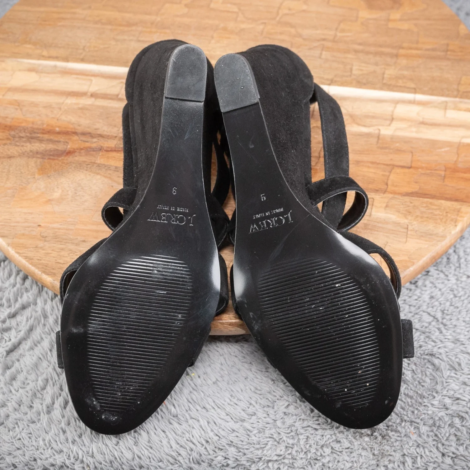 J Crew Watson 坡跟黑色麂皮绒绑带凉鞋 9 码-