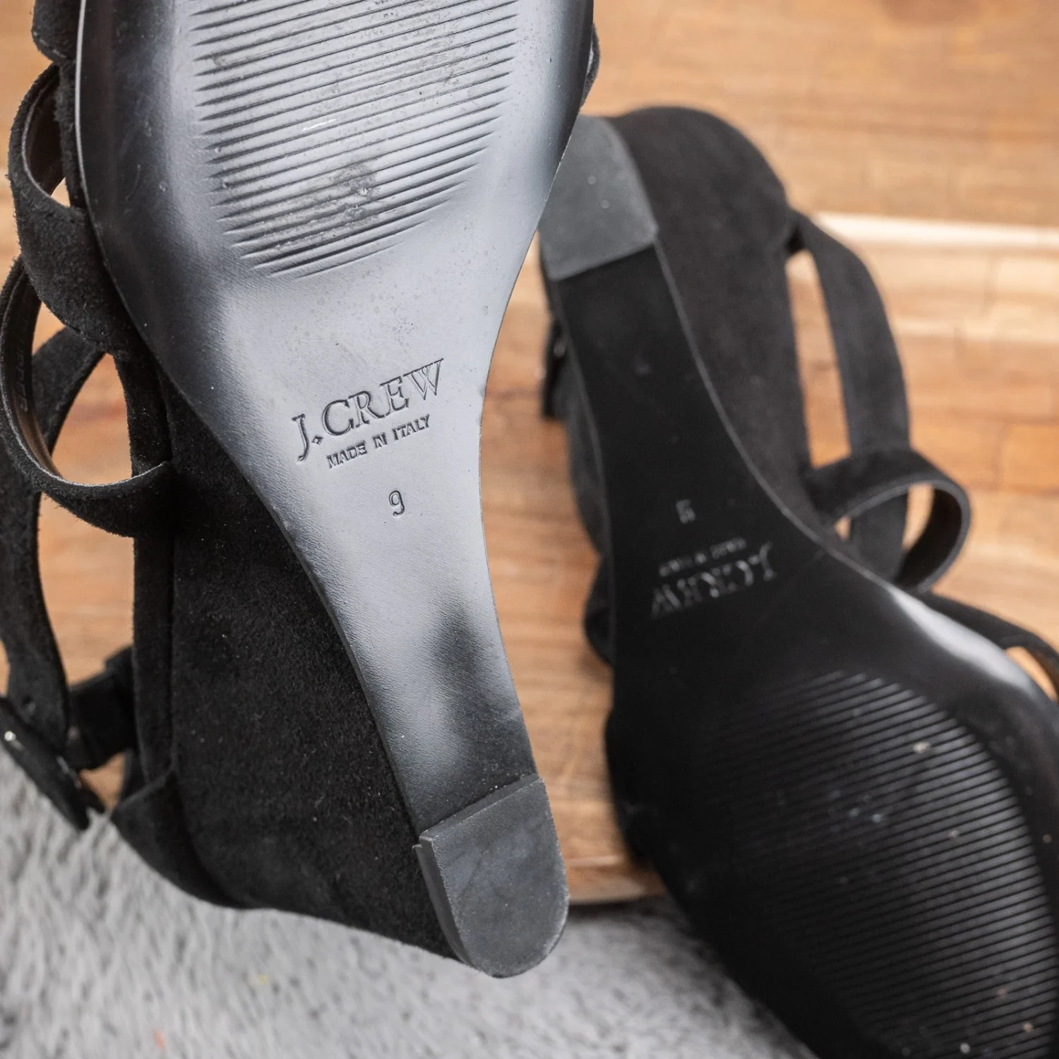 J Crew Watson 坡跟黑色麂皮绒绑带凉鞋 9 码-