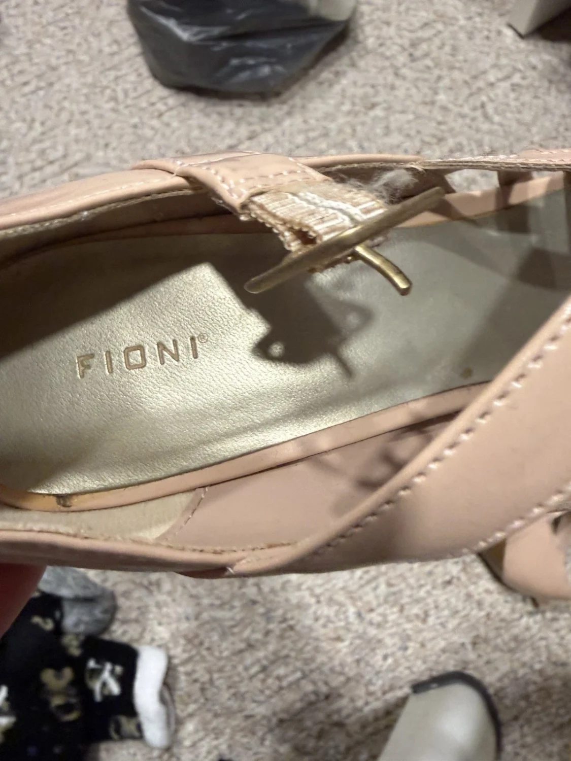 Fioni 女式粉色绑带踝带露趾粗跟,9 码-