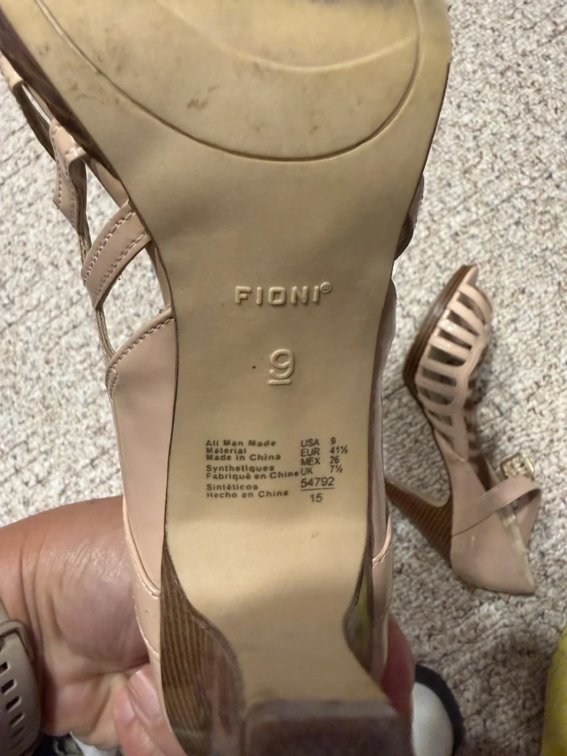 Fioni 女式粉色绑带踝带露趾粗跟,9 码-