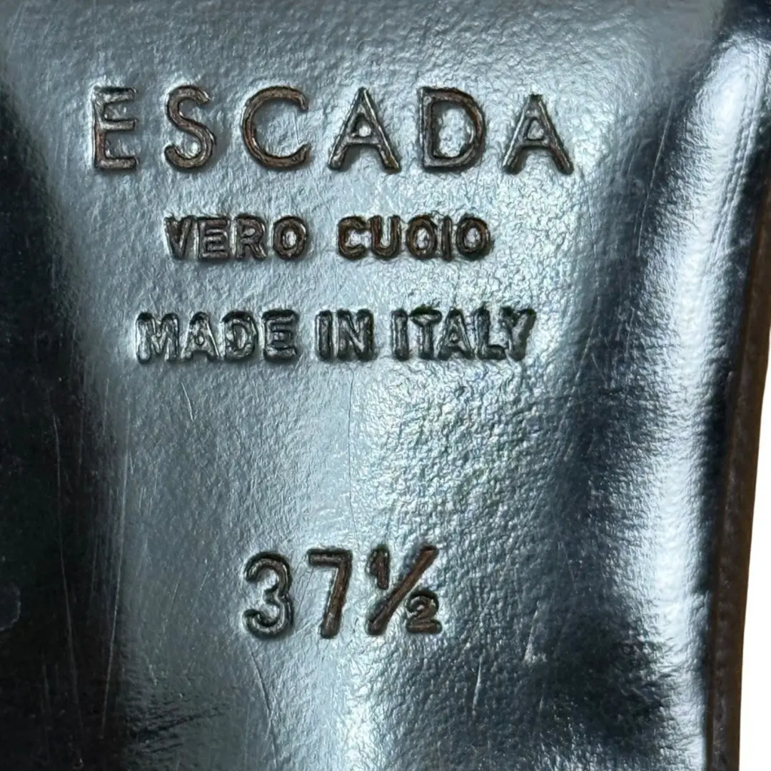 Escada 黑色露背方头高跟鞋皮革意大利 37.5 / 7.5-