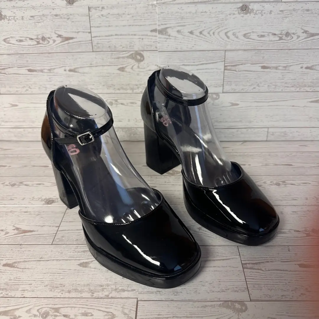 SO 黑色专利 Mary Jane Platform Block 90 年代风格高跟鞋踝带高跟鞋 8.5-