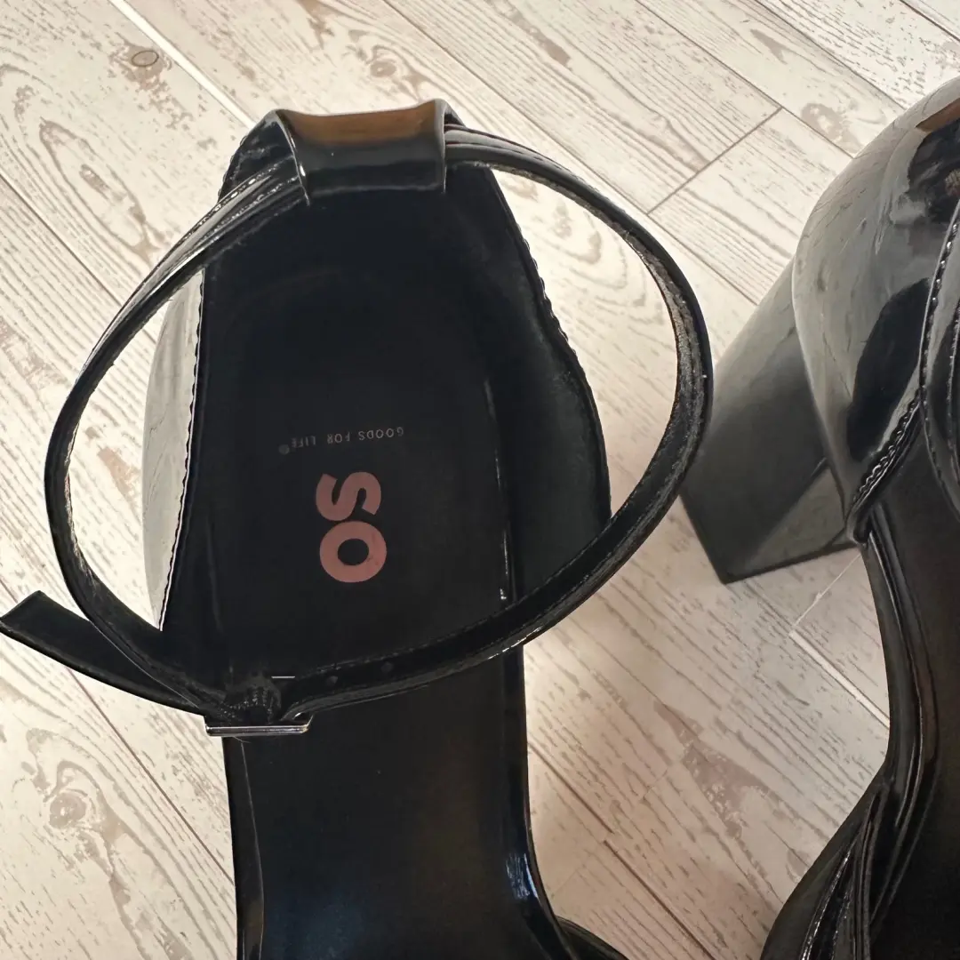 SO 黑色专利 Mary Jane Platform Block 90 年代风格高跟鞋踝带高跟鞋 8.5-