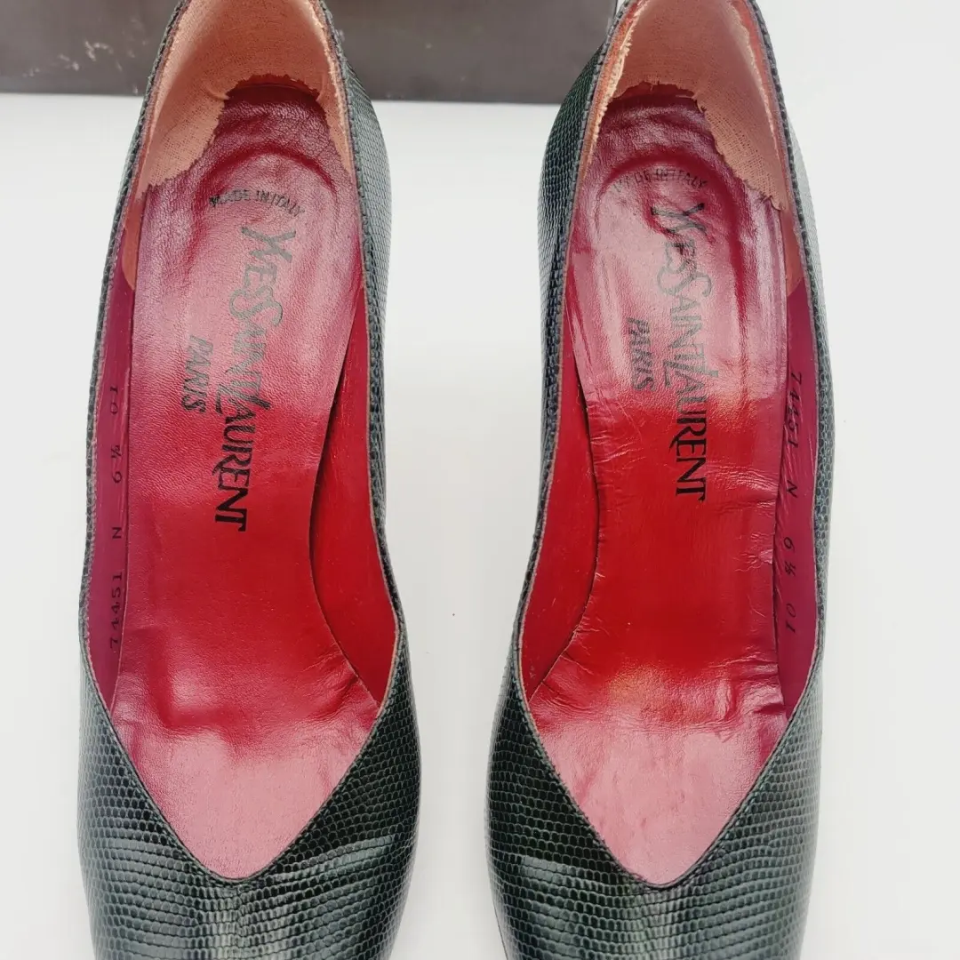 复古 YVES SAINT LAURENT 绿色 Python Triboo 高跟鞋 尺寸 6.5 意大利制造-